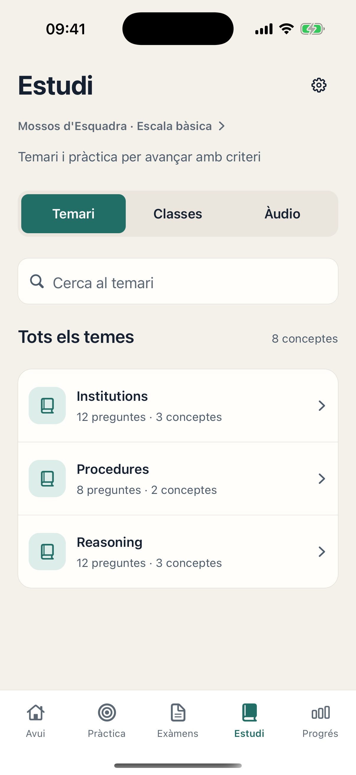 Pantalla Estudi d'OpoCentro