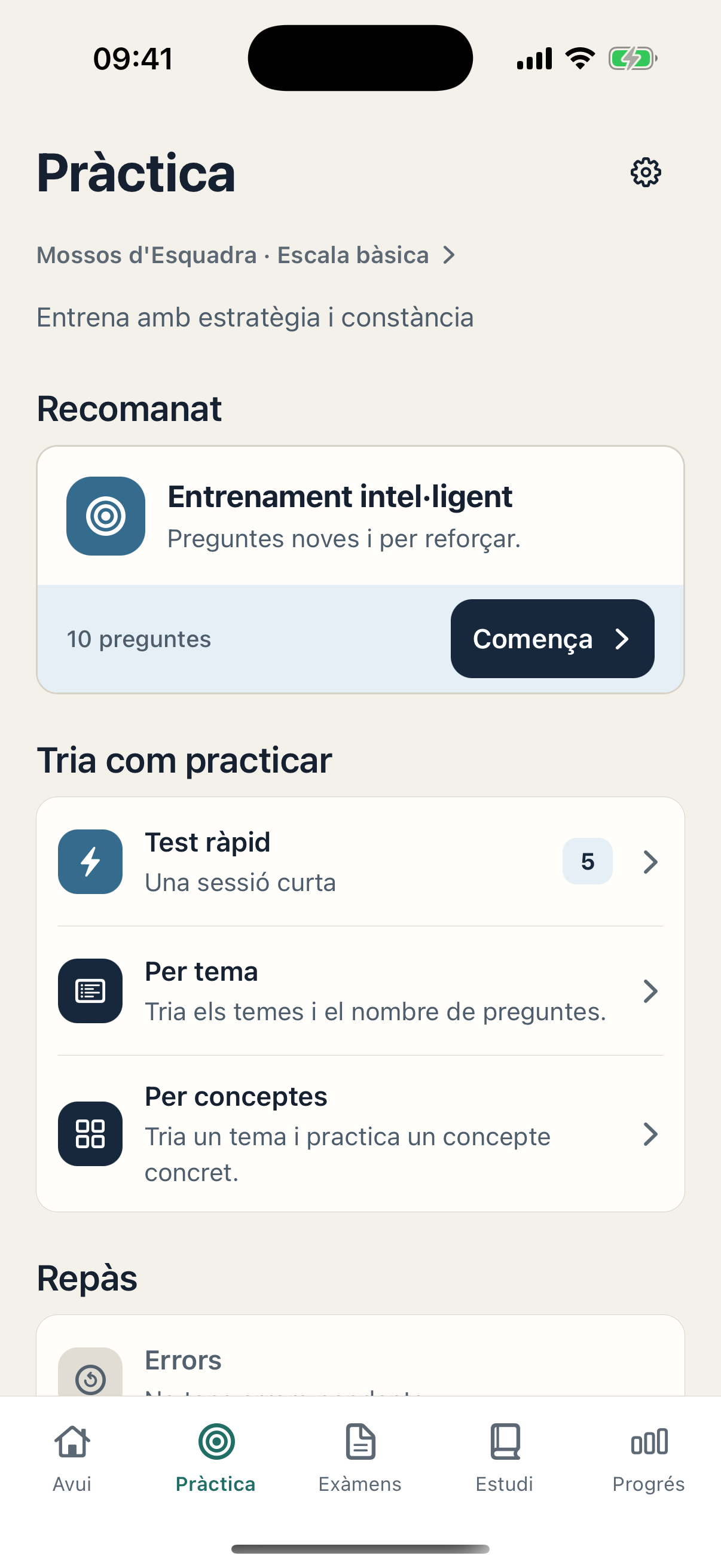 Pantalla Pràctica d'OpoCentro